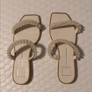 Dolce Vita Pearl-Embellished Cream Sandals